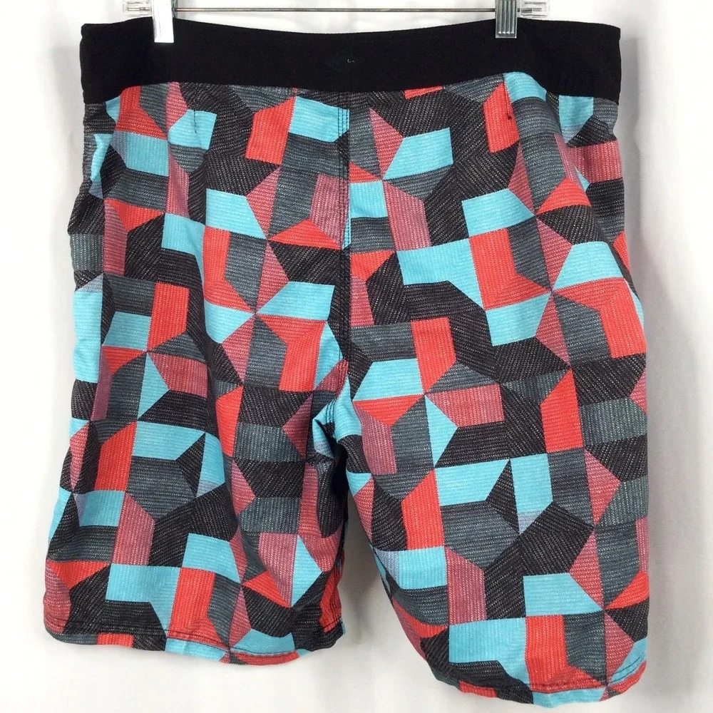 O'Neill Board Shorts Men's Size 36 Red Blue Black Geometric Swim Shorts